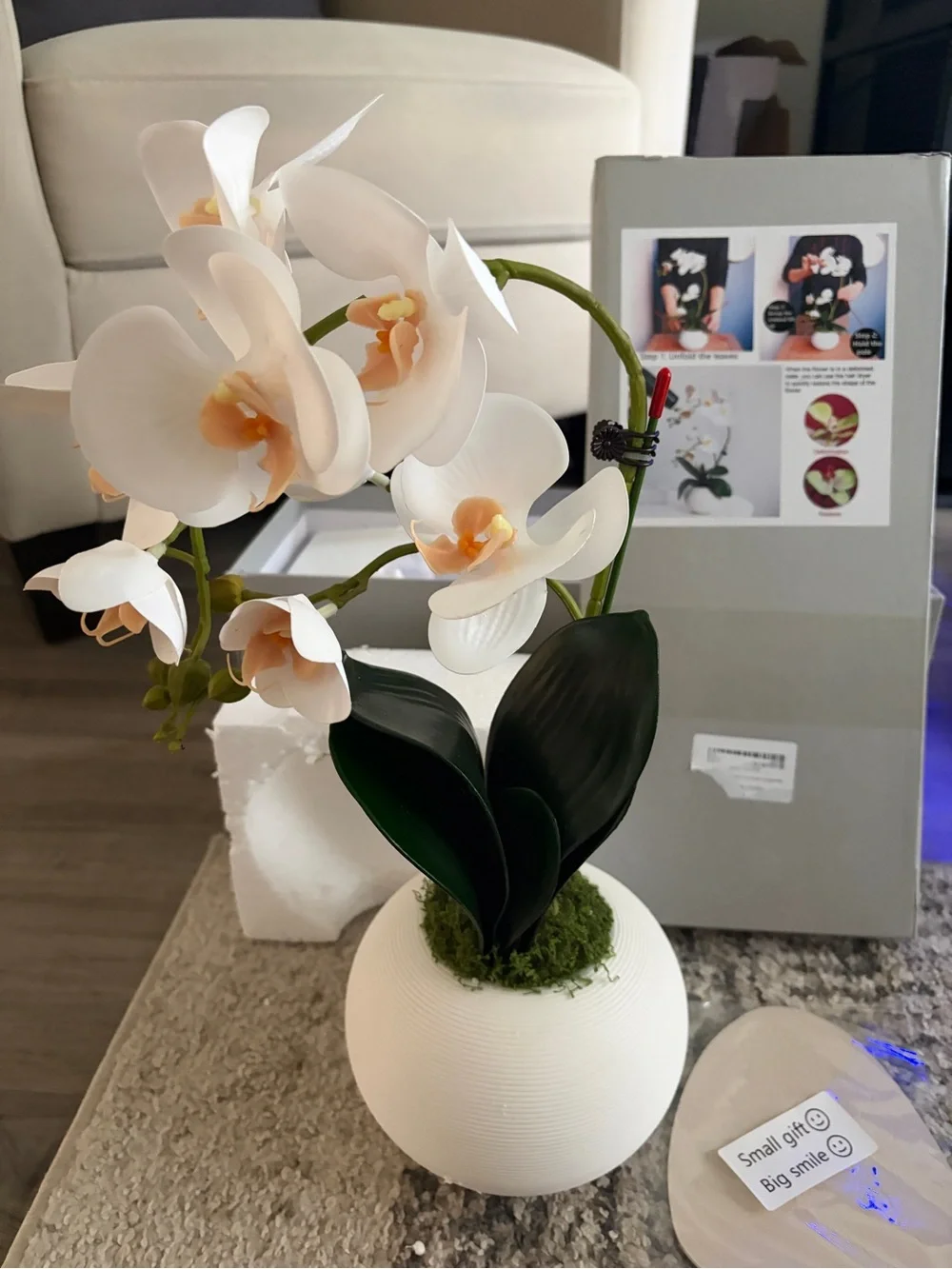 White Orchid Faux Plant in Cream Ceramic Pot